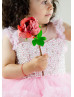 Pink Pearls Embellished Ruffle Tulle Flower Girl Dress